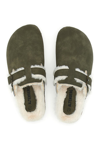 Pantofole verdi con doppia fibbia e interno con pelo Altemberg 1214