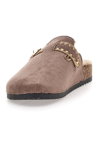 Pantofole taupe con fibbia e interno con pelo Altemberg 1107