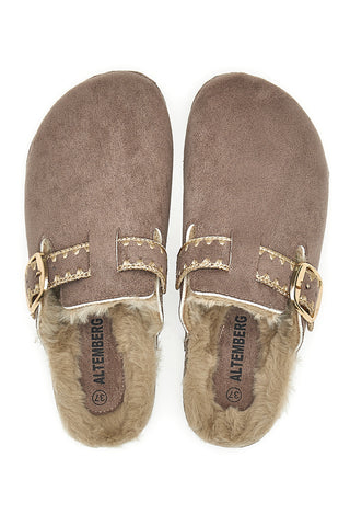 Pantofole taupe con fibbia e interno con pelo Altemberg 1107
