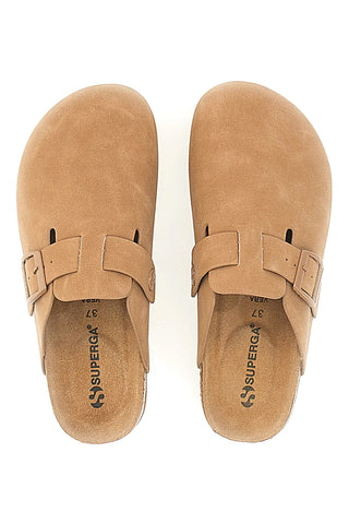 Beige Hausschuhe mit Schnalle und Innensohle aus echtem Leder Superga S11U700