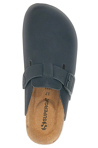 Superga S11U700 schwarze Hausschuhe mit Schnalle und Innensohle aus echtem Leder