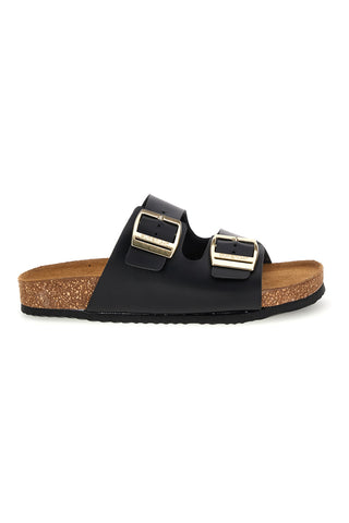 Ciabatte nere con doppia fascia regolabile Made in Italy in vera pelle Superga S31C731
