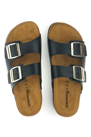 Ciabatte nere con doppia fascia regolabile Made in Italy in vera pelle Superga S31C731