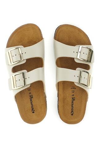 Ciabatte beige con doppia fascia regolabile Made in Italy in vera pelle Superga S31C731