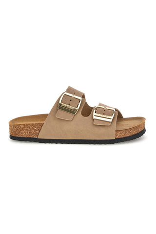 Ciabatte beige con doppia fascia regolabile Made in Italy in vera pelle Superga S31T823