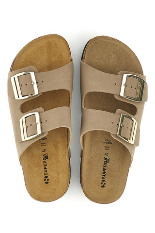 Ciabatte beige con doppia fascia regolabile Made in Italy in vera pelle Superga S31T823