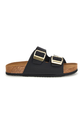 Ciabatte nere con doppia fascia regolabile Made in Italy in vera pelle Superga S31T823