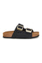Schwarze Hausschuhe mit doppeltem verstellbarem Riemen Made in Italy echtes Leder Superga S31T823
