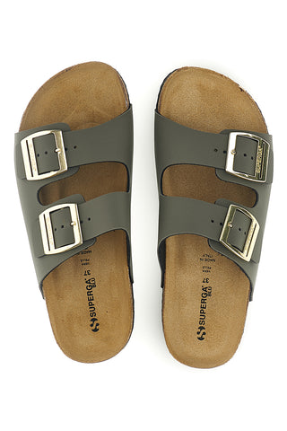 Ciabatte verdi con doppia fascia regolabile Made in Italy in vera pelle Superga S31T823