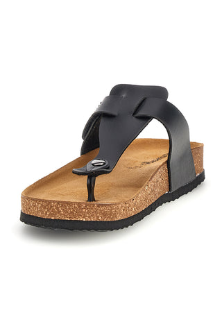 Ciabatte nere infradito con sottopiede preformato Made in Italy in vera pelle Superga S31C370