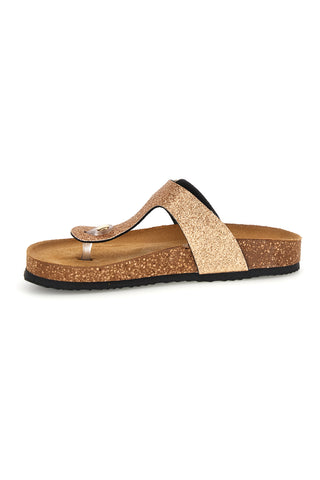 Ciabatte infradito Oro con glitter e sottopiede in pelle Superga S31Y820