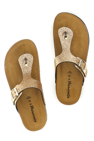 Ciabatte infradito Oro con glitter e sottopiede in pelle Superga S31Y820