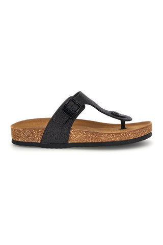 Ciabatte infradito Nere con glitter e sottopiede in pelle Superga S31Y820