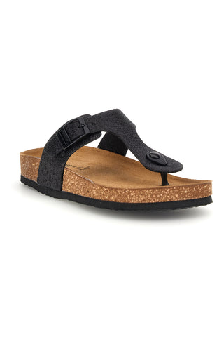 Ciabatte infradito Nere con glitter e sottopiede in pelle Superga S31Y820