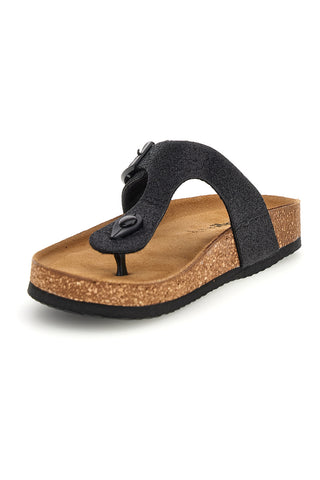 Ciabatte infradito Nere con glitter e sottopiede in pelle Superga S31Y820