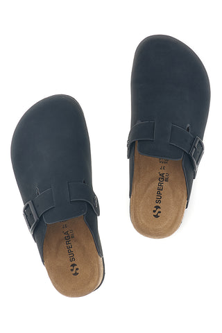 Ciabatta blu con sottopiede in pelle Superga S11U700