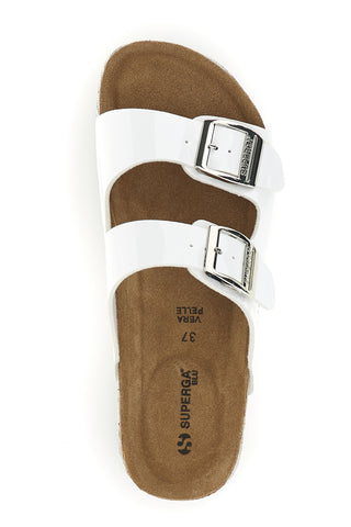 Glänzende weiße Hausschuhe mit doppelter Schnalle Superga S11U009
