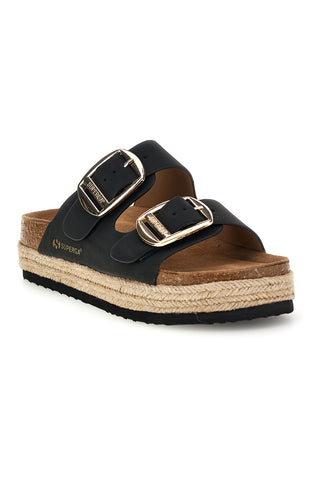 Schwarze Pantoffeln mit verstellbarem Doppelriemen und Plateausohle Superga S11T228