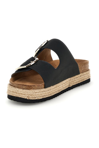 Schwarze Pantoffeln mit verstellbarem Doppelriemen und Plateausohle Superga S11T228