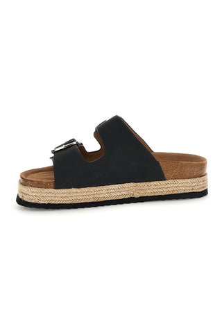 Schwarze Pantoffeln mit verstellbarem Doppelriemen und Plateausohle Superga S11T228