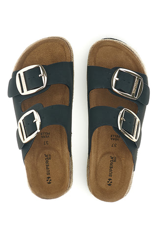 Schwarze Pantoffeln mit verstellbarem Doppelriemen und Plateausohle Superga S11T228
