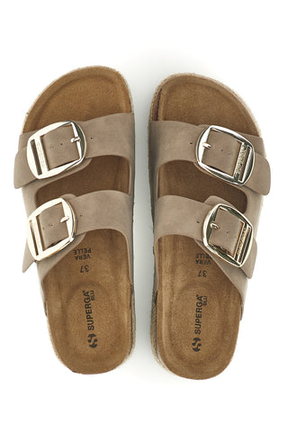 Beige Hausschuhe mit doppeltem verstellbarem Riemen und Plateausohle Superga S11T228.