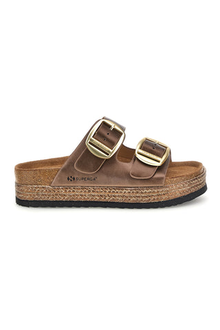 Ciabatte bronzo con doppia fibbia Superga S11T627