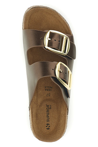 Ciabatte bronzo con doppia fibbia Superga S11T627