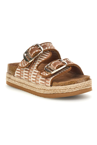 Ciabatte beige e cuoio con doppia fibbia Superga S11Y711