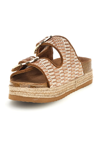 Ciabatte beige e cuoio con doppia fibbia Superga S11Y711