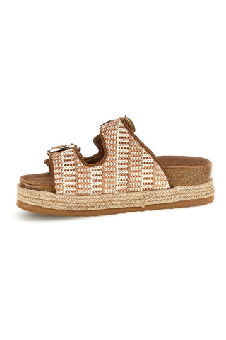Ciabatte beige e cuoio con doppia fibbia Superga S11Y711