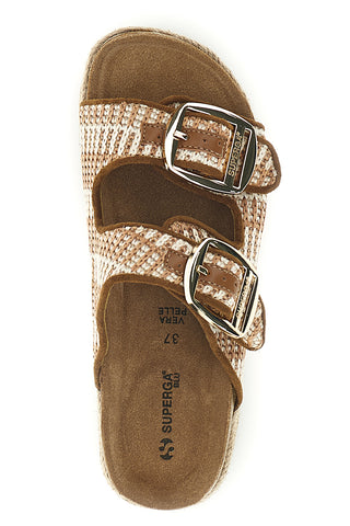Ciabatte beige e cuoio con doppia fibbia Superga S11Y711