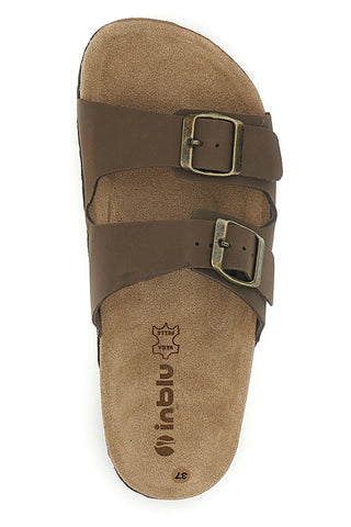 Ciabatte marroni in vera pelle con doppia fascia e fibbie Inblu 20 ND
