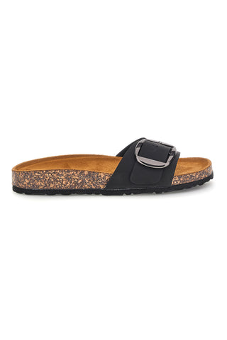Ciabatte nere con fascia e maxi fibbia Pittarello sun SR003
