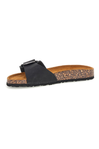 Schwarze Pantoffeln mit Riemen und Maxi-Schnalle Pittarello Sonne SR003