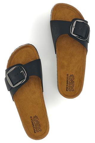 Ciabatte nere con fascia e maxi fibbia Pittarello sun SR003