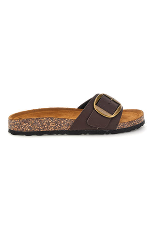 Braune Hausschuhe mit Riemen und Maxi-Schnalle Pittarello Sonne SR003