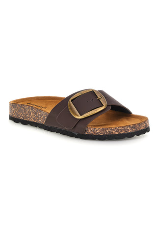 Braune Hausschuhe mit Riemen und Maxi-Schnalle Pittarello Sonne SR003