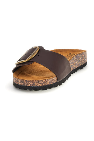 Braune Hausschuhe mit Riemen und Maxi-Schnalle Pittarello Sonne SR003