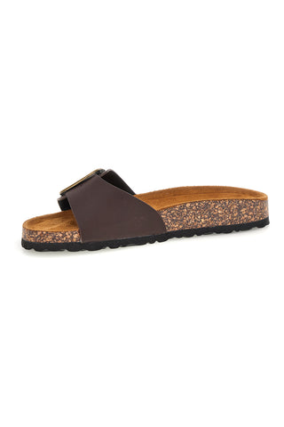 Braune Hausschuhe mit Riemen und Maxi-Schnalle Pittarello Sonne SR003