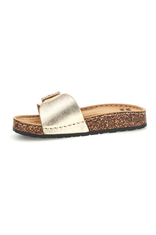 Goldfarbene Hausschuhe mit Schmuckband und Schnalle Me & me H3Y861237