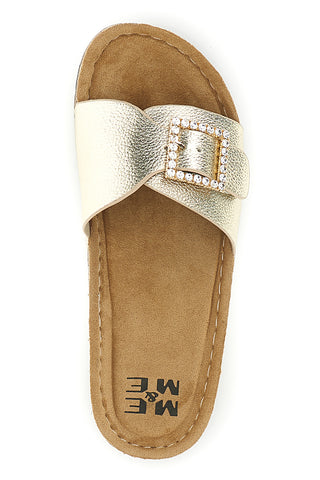 Goldfarbene Hausschuhe mit Schmuckband und Schnalle Me & me H3Y861237