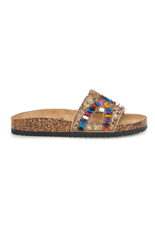 Beigefarbene Sandalen mit mehrfarbigen Applikationen Prima riga 14219