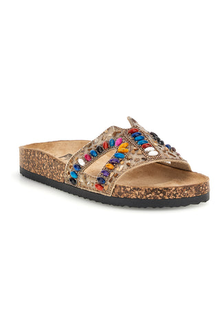 Sandali beige con applicazioni multicolor Prima riga 14219