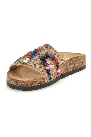 Sandali beige con applicazioni multicolor Prima riga 14219