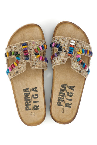 Sandali beige con applicazioni multicolor Prima riga 14219