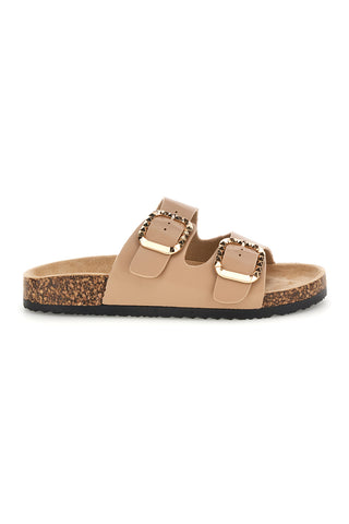 Ciabatte beige con doppia fascia e fibbie decorative Me & Me 14604