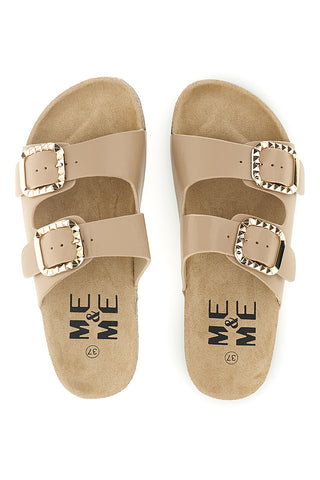 Ciabatte beige con doppia fascia e fibbie decorative Me & Me 14604
