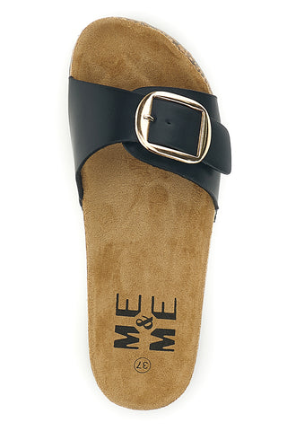 Schwarze Hausschuhe mit Riemen und Schnalle Me & Me 14168