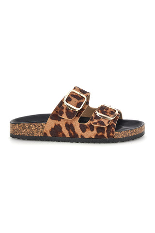 Ciabatte marroni e nere animalier con fibbie Me & Me 15614